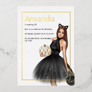 Black and Gold Halloween Birthday Foil Invitation