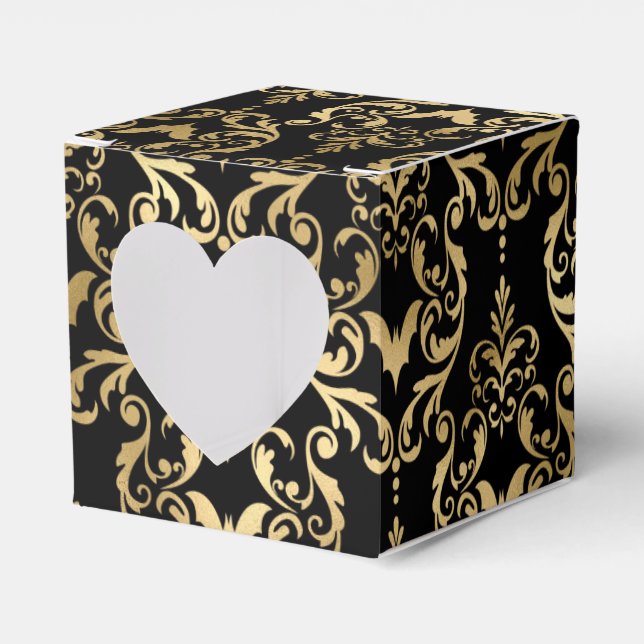 Black and Gold Halloween Damask Favor Boxes (Front Side)