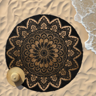 Black and Gold Hand Drawn Mandala Beach Towel