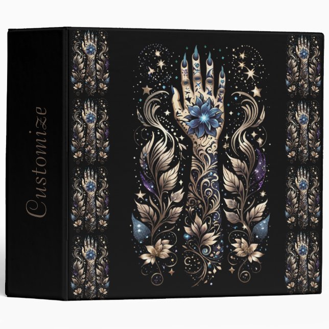 Black And Gold Hand Tattoo 3 Ring Binder (Front/Spine)
