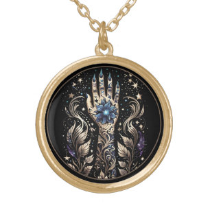Black And Gold Hand Tattoo Gold Plated Necklace