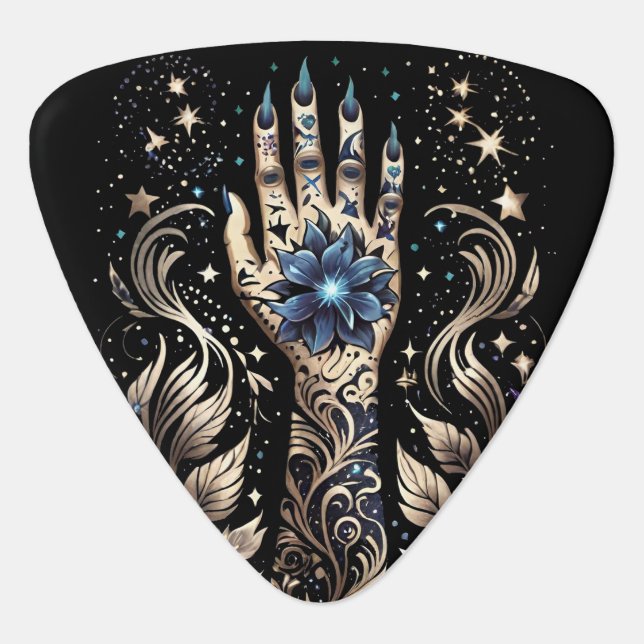 Black And Gold Hand Tattoo Guitar Pick (Front)