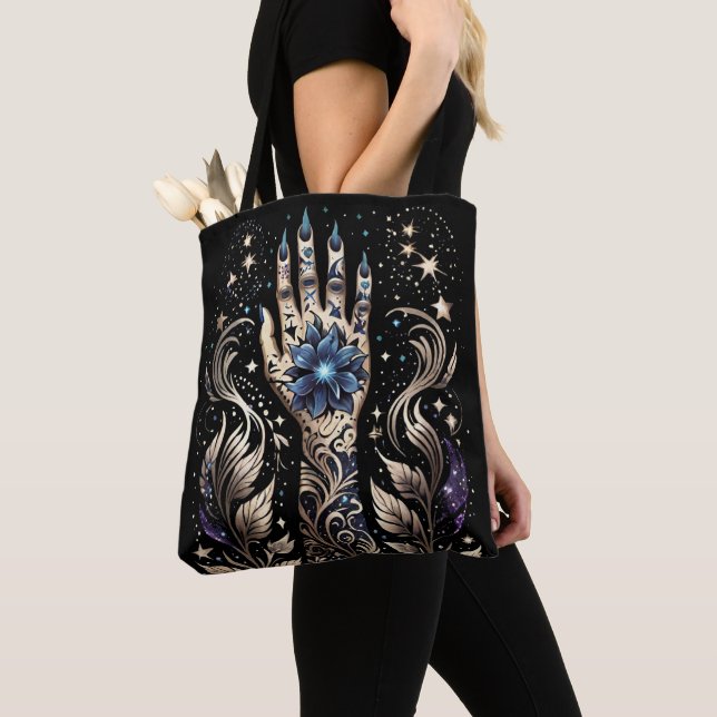 Black And Gold Hand Tattoo Tote Bag (Close Up)