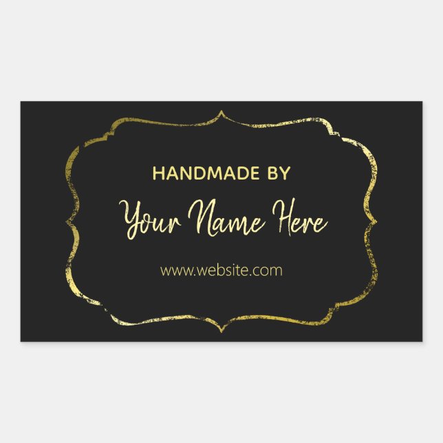 Black And Gold Handmade Rectangular Sticker (Front)