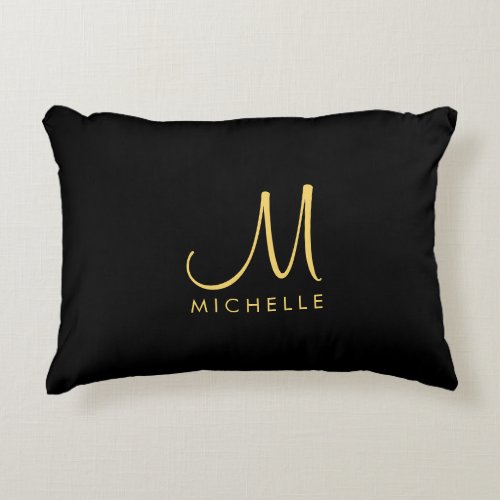 Black And Gold Handwritten Monogram Name Template Accent Pillow