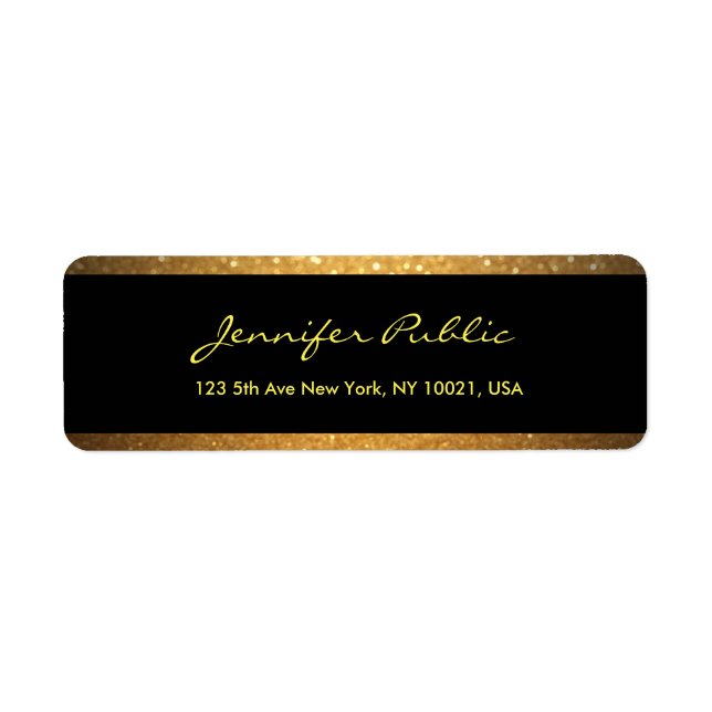 Black And Gold Handwritten Script Elegant Template Label (Front)