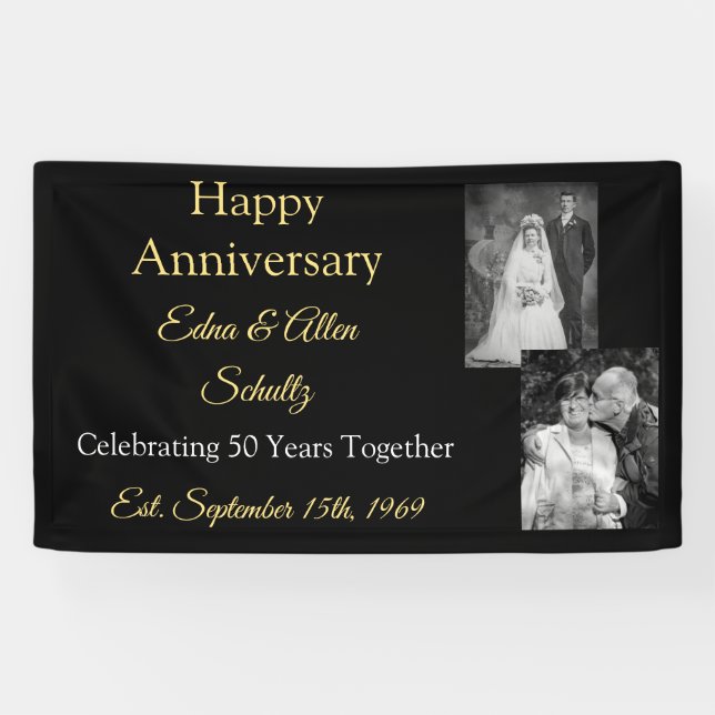 Black and Gold Happy Anniversary Banner (Horizontal)