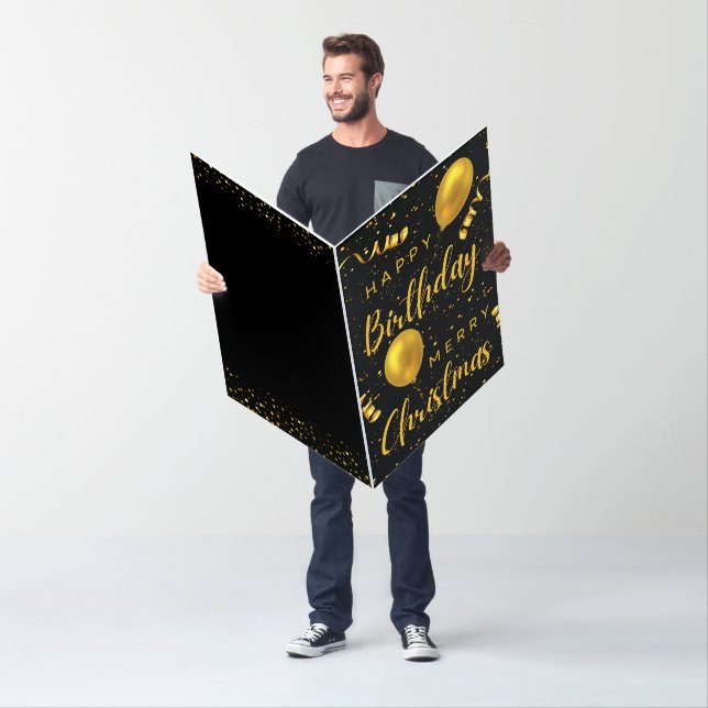Black And Gold Happy Birthday Merry Christmas Card (In Situ)