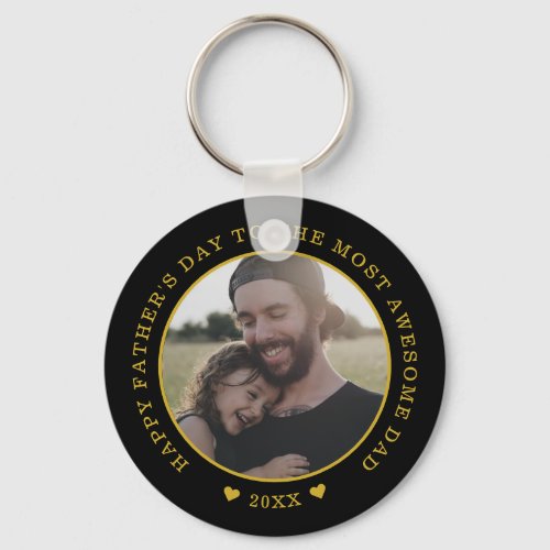 Black And Gold Happy Fathers Day Photo   Keychain