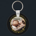 Black And Gold Happy First Father's Day Photo   Keychain<br><div class="desc">A simple and elegant gift for the new dad-Personalized keychain with daddy and baby photo and name.</div>
