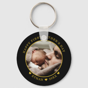 Black And Gold Happy First Father's Day Photo   Keychain