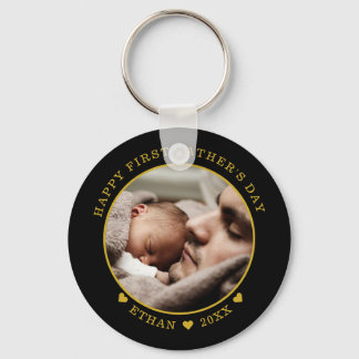 Black And Gold Happy First Father's Day Photo Keychain