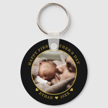 Black And Gold Happy First Father's Day Photo   Keychain by semas87 at Zazzle