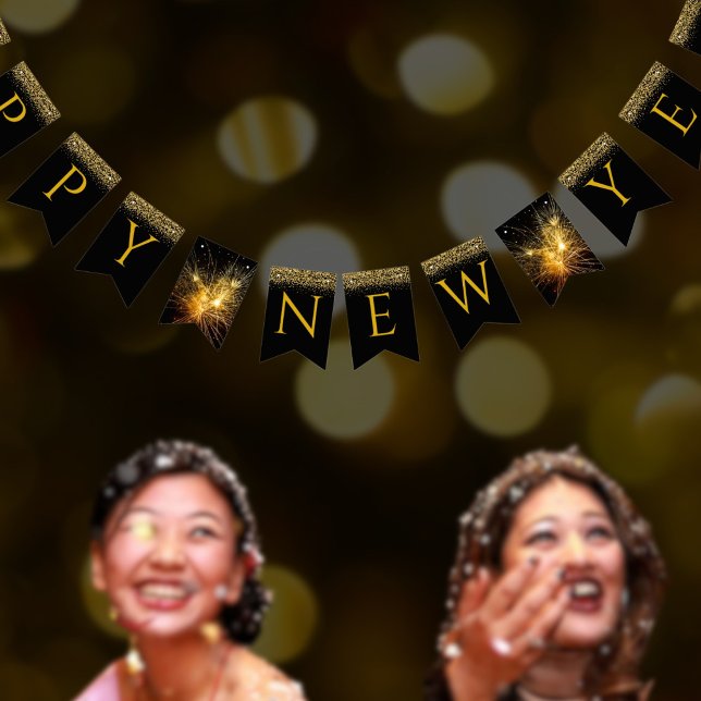 Black and gold Happy New Year Bunting Flags (Creator Uploaded)