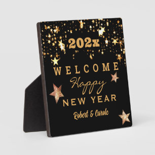 Black and Gold Happy New Year Home Welcome Plaque