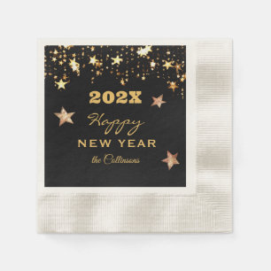 Black and Gold Happy New Year Party Cocktail Napkins