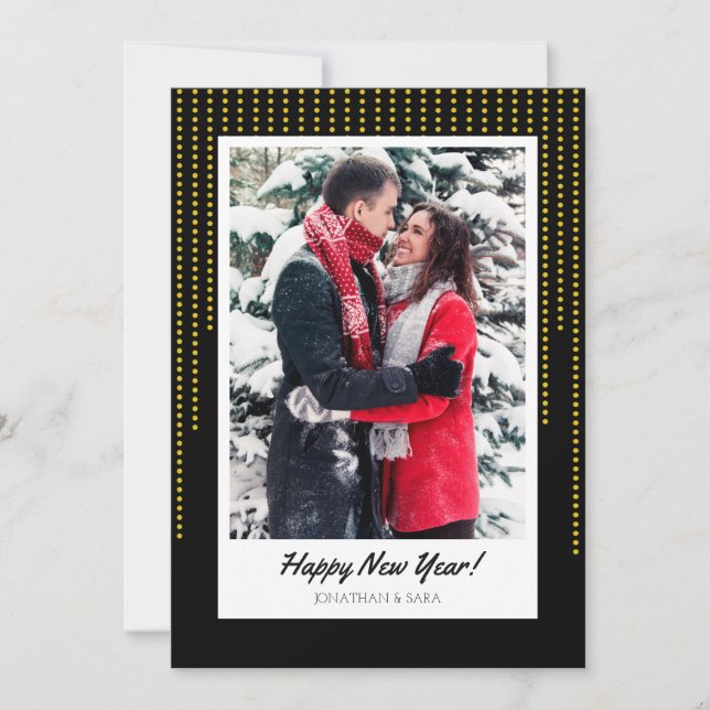 Black and Gold Happy New Year Photo Holiday Card (Front)