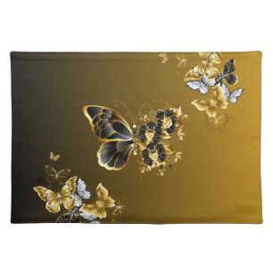 Black and Gold Harmony – Floral Butterfly Art Cloth Placemat