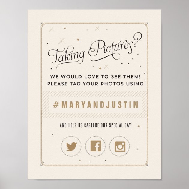 Black And Gold Hashtag Wedding Poster