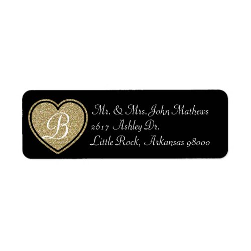 Black and Gold Heart Custom Return Address Label