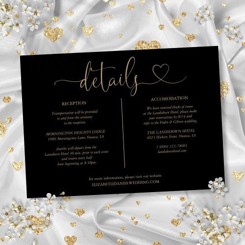 Black And Gold Heart Script Details Information Invitation