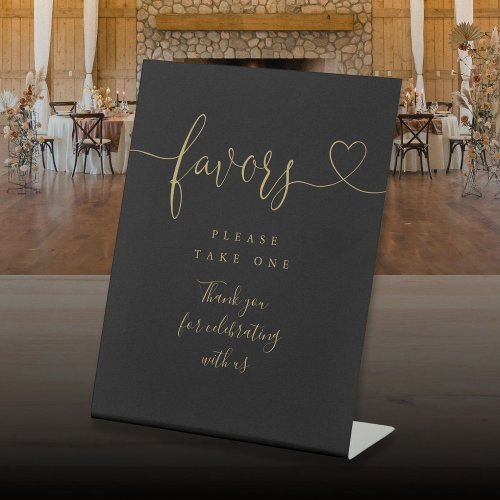 Black And Gold Heart Script Favors Pedestal Sign