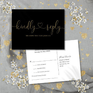 Black And Gold Heart Script Song Request RSVP Invitation Postcard