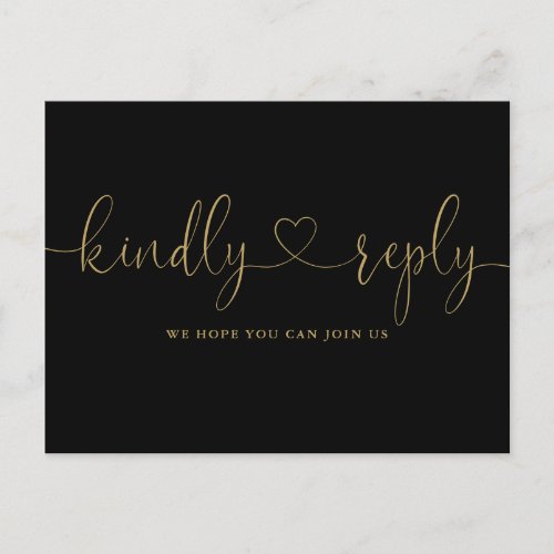 Black And Gold Heart Script Song Request RSVP Invitation Postcard