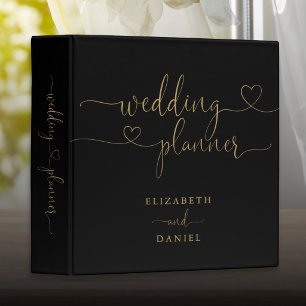 Black And Gold Heart Script Wedding Planner 3 Ring Binder