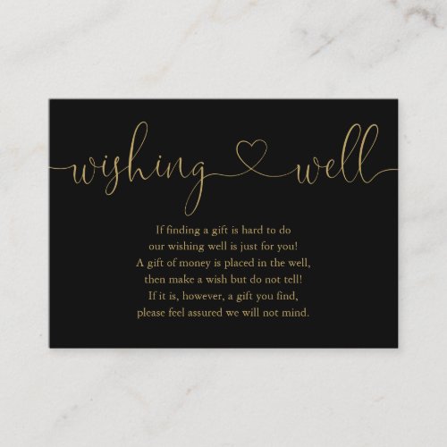 Black And Gold Heart Script Wishing Well Wedding Enclosure Card