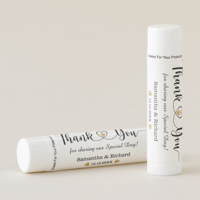 Black And Gold Heart Wedding Thank You Favors   Lip Balm (Front)