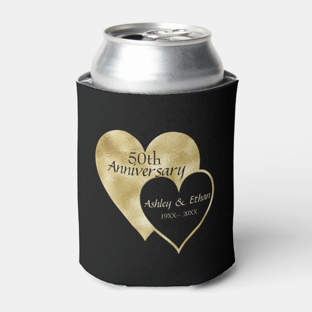 Black And Gold Hearts Can Cooler (Can Front)