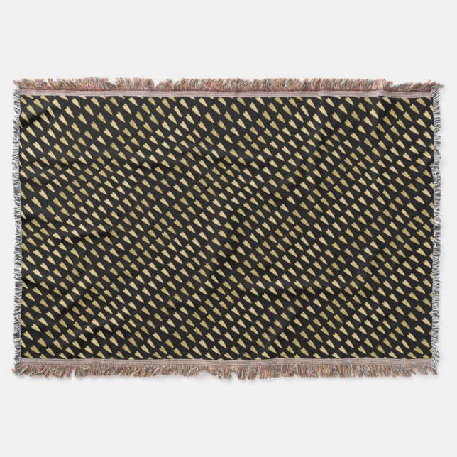Black and Gold Hearts Throw Blanket (Front)