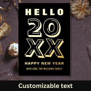 Black And Gold Hello Happy New Year Typography Foil Holiday Card