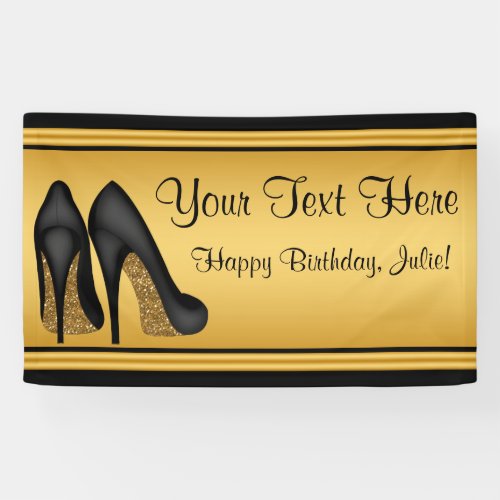 Black and  Gold High Heel Shoe Birthday Party Banner