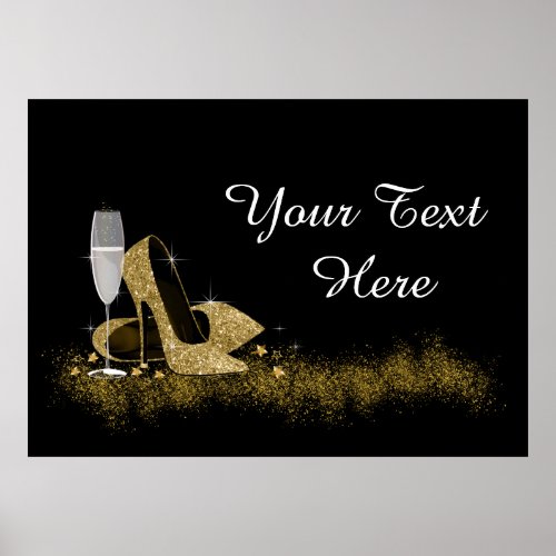 Black and Gold High Heel Shoe Birthday Party Poster