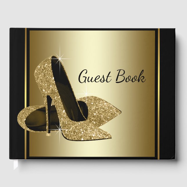 Black and Gold High Heel Shoe Guest Book (Front)