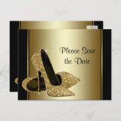 Black and Gold High Heel Shoe Save The Date Announcement Postcard (Front/Back)