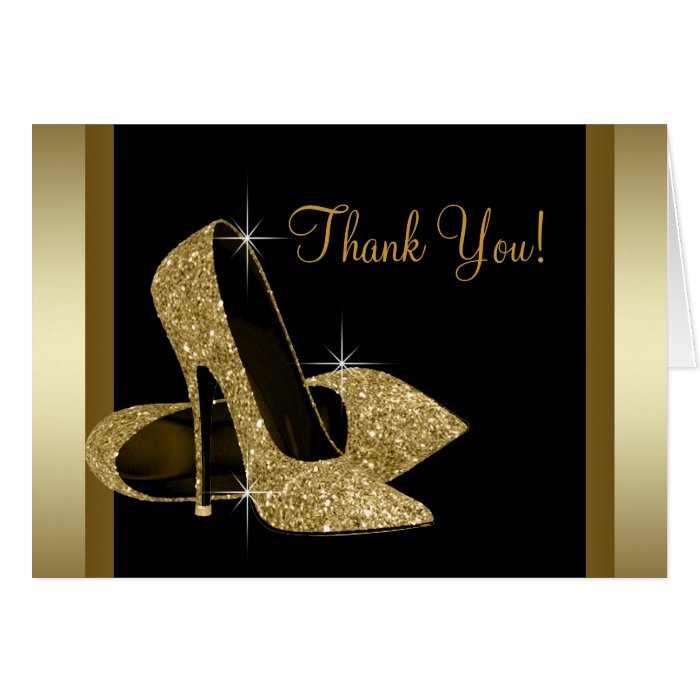 Black and Gold High Heel Shoe Thank You Greeting Cards