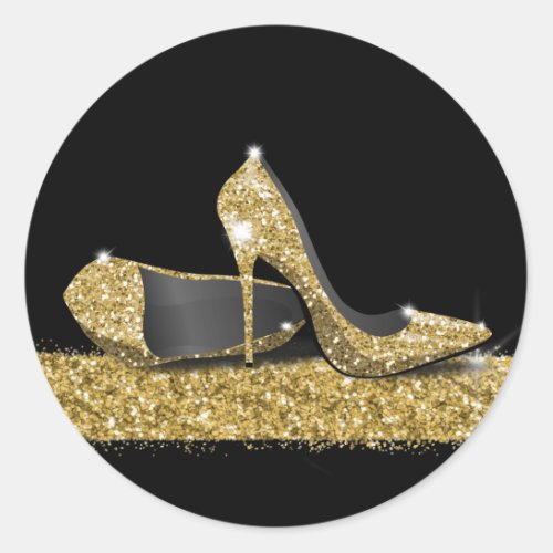 Black and Gold High Heel Shoes Party Classic Round Sticker