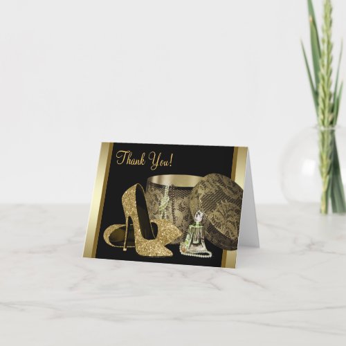 Black and Gold High Heel Shoes Thank You Cards