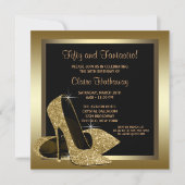 Black and Gold High Heels Womans 50th Birthday Invitation (Front)