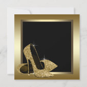 Black and Gold High Heels Womans 50th Birthday Invitation (Back)