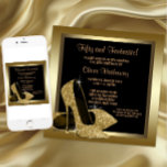 Black and Gold High Heels Womans 50th Birthday Invitation<br><div class="desc">Elegant black and gold glitter high heel shoes woman's fiftieth birthday party invitation. This beautiful black and gold high heel shoe party invitation is easily customized for your event by adding your event details,  font style,  font size & color,  and wording.</div>