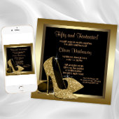 Black and Gold High Heels Womans 50th Birthday Invitation
