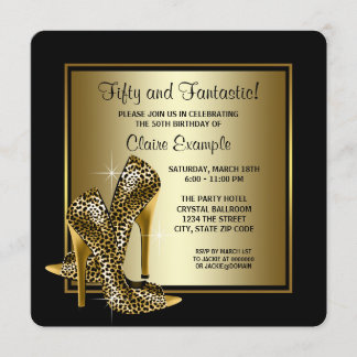 Black and Gold High Heels Womans Birthday Party Invitation