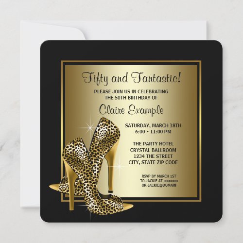 Black and Gold High Heels Womans Birthday Party Invitation