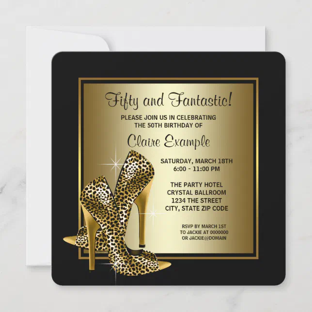 Black and Gold High Heels Womans Birthday Party Invitation | Zazzle