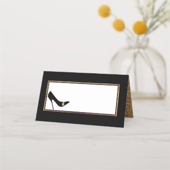 Black And Gold Highheel Wedding Place Card by Myweddingday at Zazzle