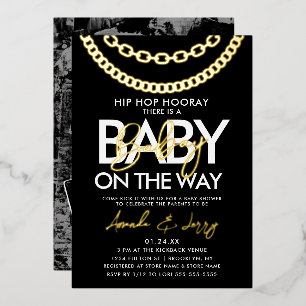 Black and Gold Hip Hop Baby Shower Foil Invitation